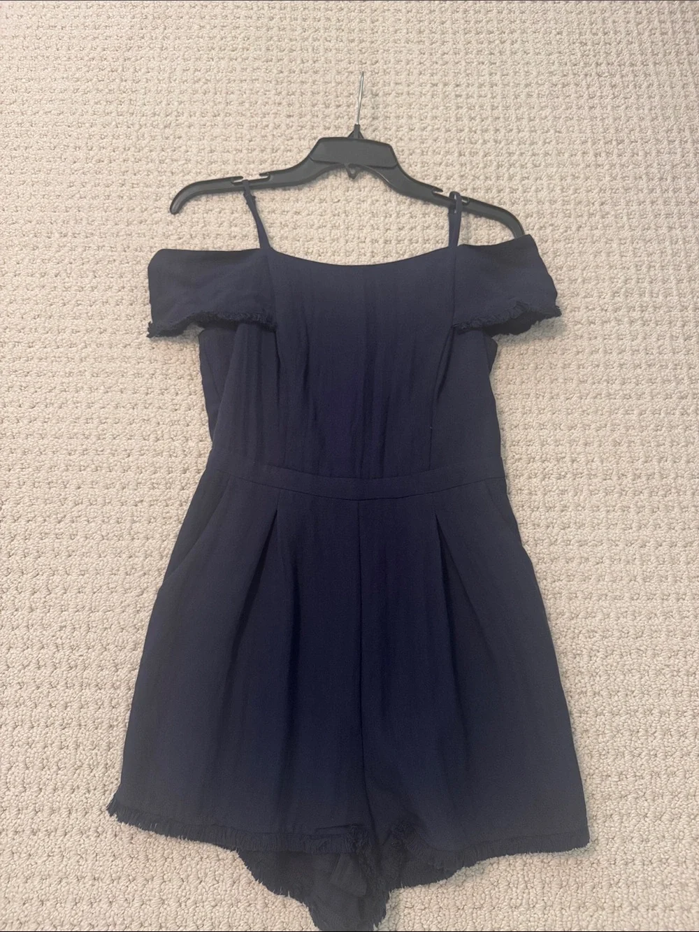 Off the Shoulder Navy Romper